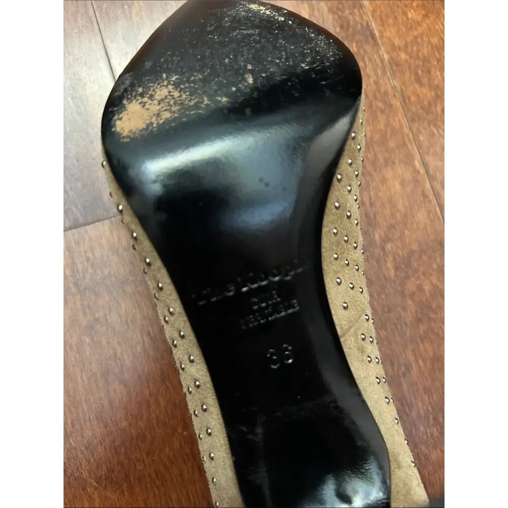 The Kooples Taupe Suede Studded Pointed-Toe Stiletto Heels, Size 5.5/6 (36)